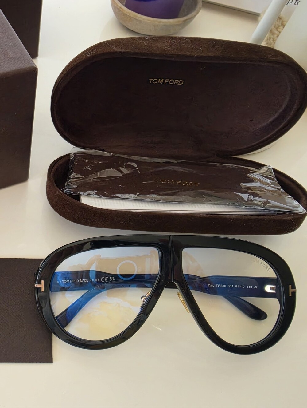 Tom Ford Troy FT0836 001 Black Aviator Glasses NEW Complete Set